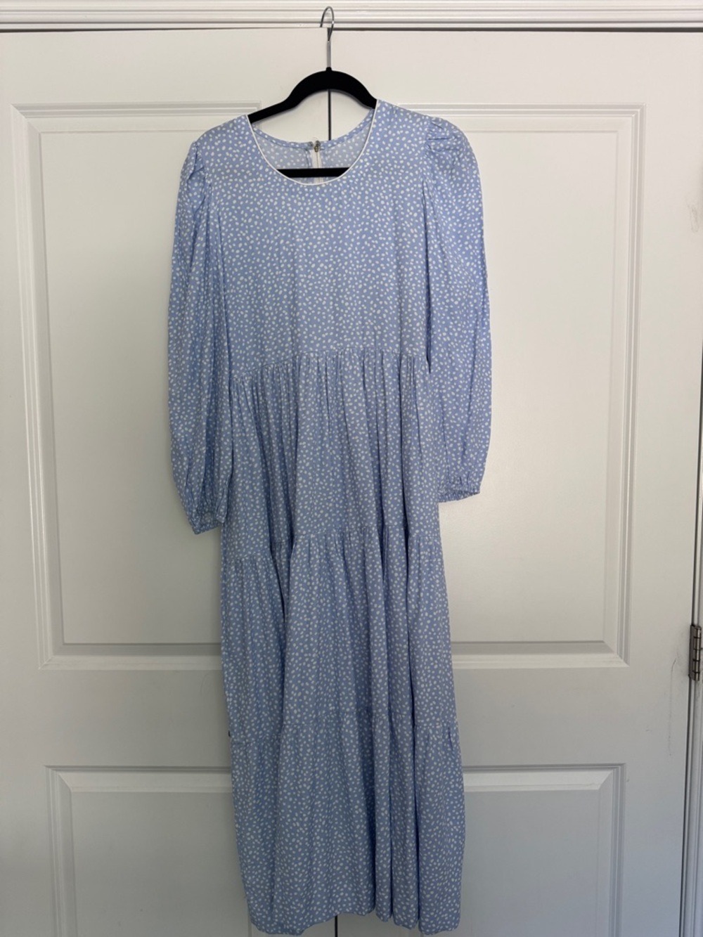 Light Blue Floral Tiered Maxi Dress with Long Sleeves